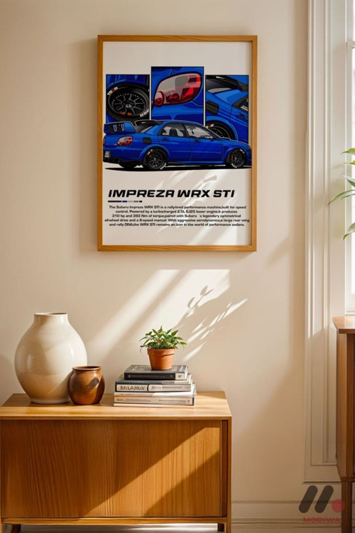 Subaru Impreza Wrx Stı Jdm Poster, Ahşap Çerçeveli Duvar Tablosu - Oto Severlere Özel Hediye