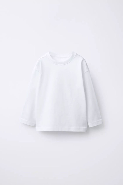 Erayalpkids Düz Beyaz Pamuklu Basıc Sweatshirt Unisex Uzun Kol