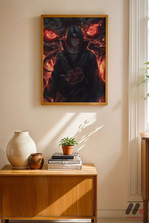 Naruto Itachi Akatsuki Poster, Ahşap Çerçeveli Duvar Tablosu - Anime Severlere Özel Hediye