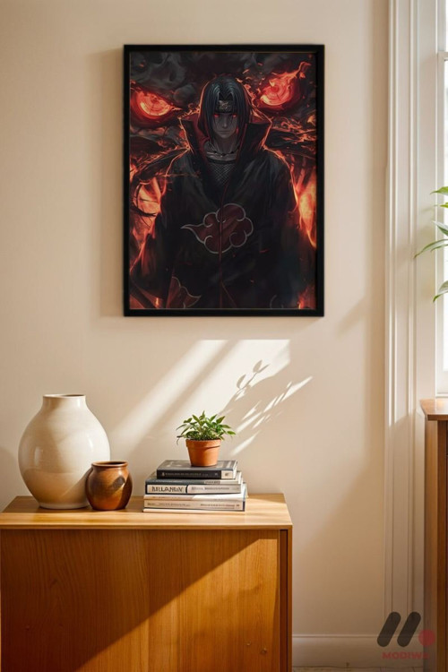 Naruto Itachi Akatsuki Poster, Siyah Çerçeveli Duvar Tablosu - Anime Severlere Özel Hediye