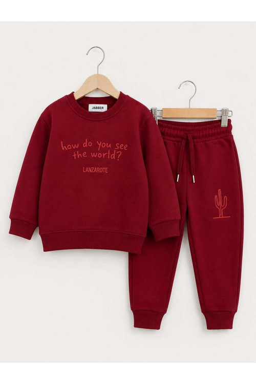 Unisex Çocuk Bordo Eşofman Takımı Günlük Rahat Kombin