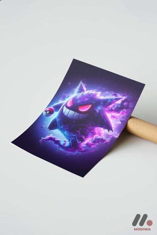 Pokemon Gengar Anime Poster, Çerçevesiz Yüksek Kalite Duvar Afişi - Anime Severlere Özel Hediye