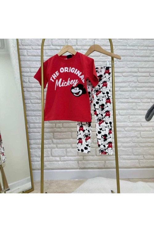 Kız Çocuk Kırmızı Tişört Tayt Takımı
