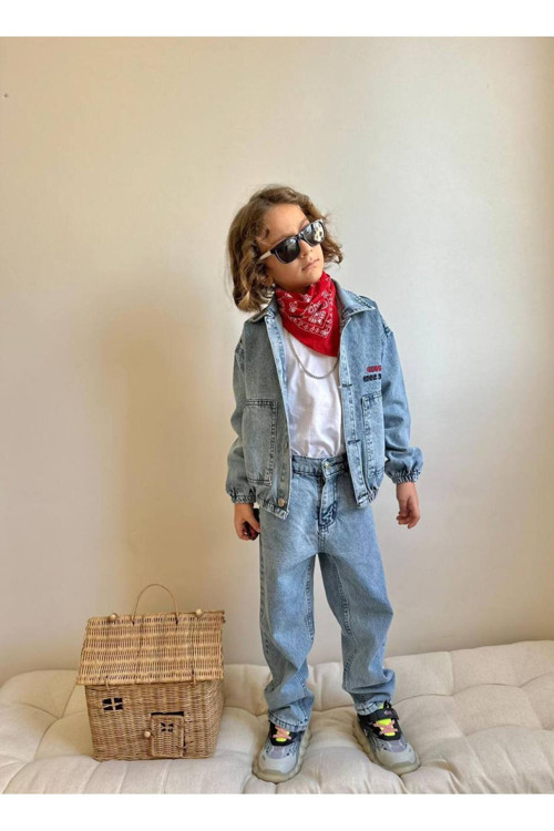 Erayalpkids Erkek Cocuk Jean Takım Çocuk Uzun Denim İp String