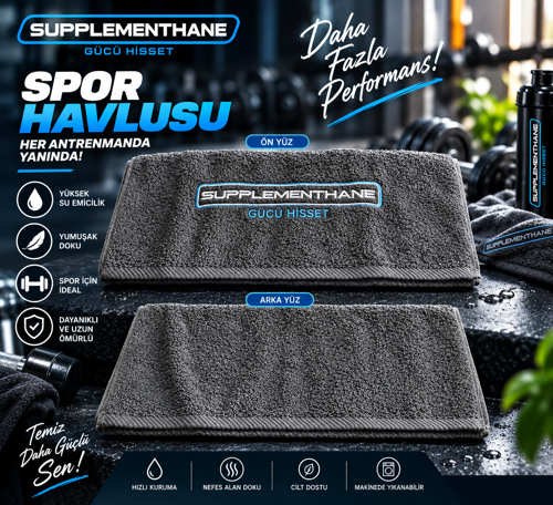 Fitnes Pamuklu Sporcu Havlu Gri