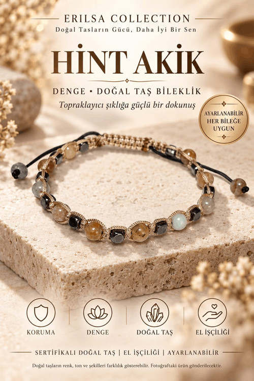 Sertifikalı Denge Koruma Topraklanma Güç Kararlılık Doğal Taş Bileklik - Hint Akiği