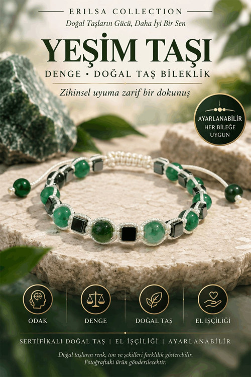 Sertifikalı Odaklanma Denge Huzur Uyum Başarı Doğal Taş Bileklik - Yeşim Taşı