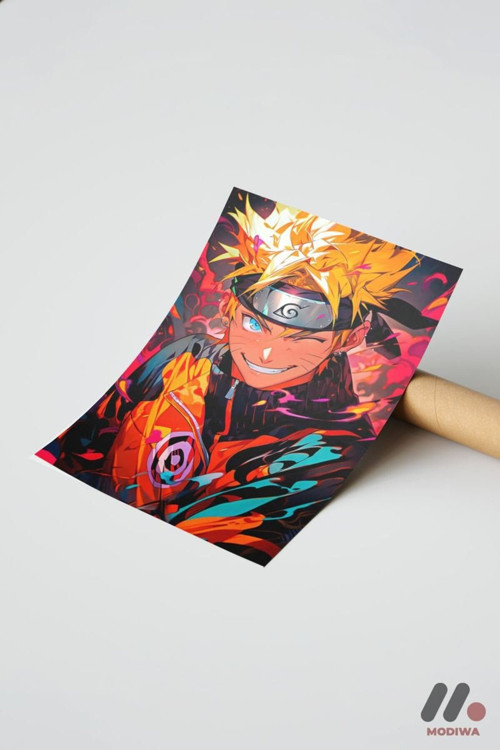Naruto Ateş Efektli Anime Poster, Çerçevesiz Yüksek Kalite Duvar Afişi - Anime Severlere Özel Hediye