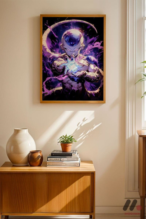 Dragon Ball Frieza Anime Poster, Ahşap Çerçeveli Duvar Tablosu - Anime Severlere Özel Hediye
