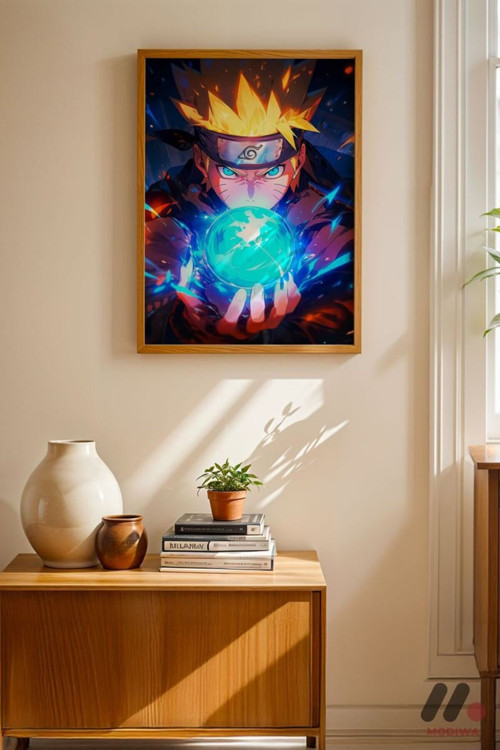 Naruto Rasengan Anime Poster, Ahşap Çerçeveli Duvar Tablosu - Anime Severlere Özel Hediye