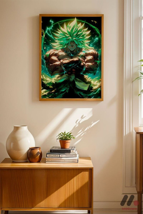 Dragon Ball Broly Anime Poster, Ahşap Çerçeveli Duvar Tablosu - Anime Severlere Özel Hediye