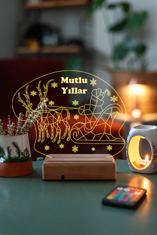 Yeni Yıl - Yılbaşı - Mutlu Yıllar 3D 16 Renk Gece Lambası