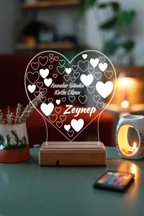 Anneler Günü Hediye Anneye Hediye Kalp 3D 16 Renk Dekoratif Led Lamba