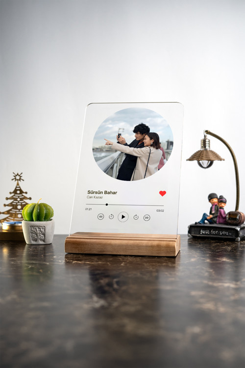 Fotoğraflı Spotify Tasarımı Sevgiliye Hediye Doğum Günü Hediyesi Masa Dekoru