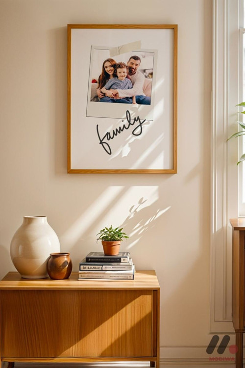 Kişiye Özel Family Polaroid Poster, Ahşap Çerçeveli Duvar Tablosu 30X42 Cm