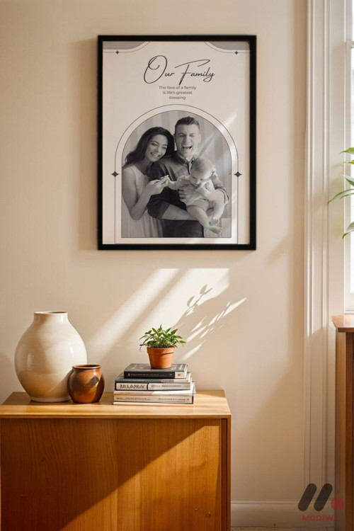 Kişiye Özel Our Family Kemerli Aile Posteri, Siyah Çerçeveli Duvar Tablosu 30X42 Cm