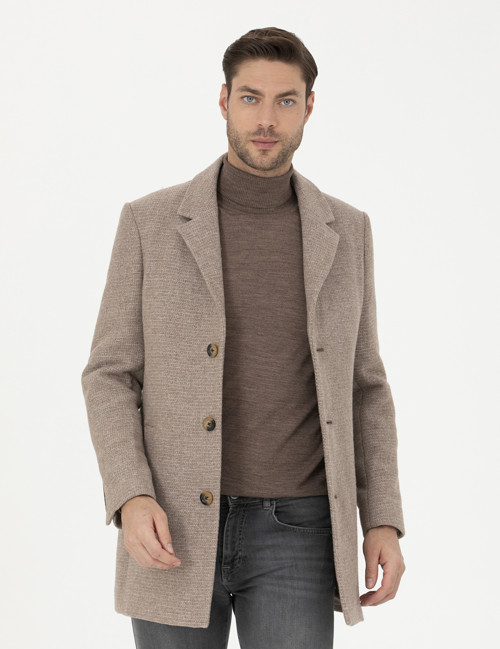 Kahverengi Yün Karışımlı Ekstra Slim Fit Kaşe Kaban 50284099-VR029