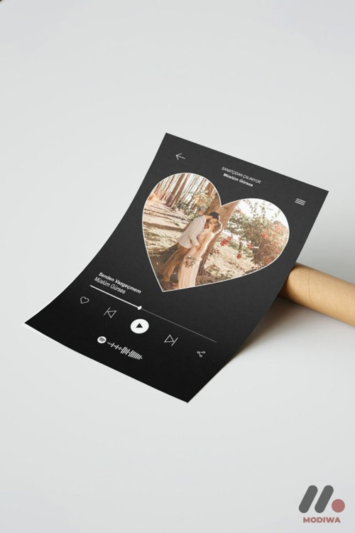 Kişiye Özel Kalp Fotoğraflı Müzik Posteri, Çerçevesiz Duvar Afişi 15X21 Cm