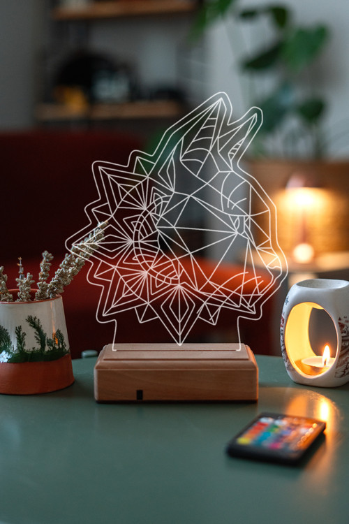 Geometrik Kedi 3D 16 Renk Kumandalı Dekoratif Gece Lambası