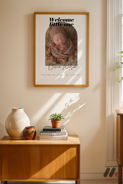 Kişiye Özel Welcome Little One Bebek Posteri, Ahşap Çerçeveli Duvar Tablosu 21X30 Cm