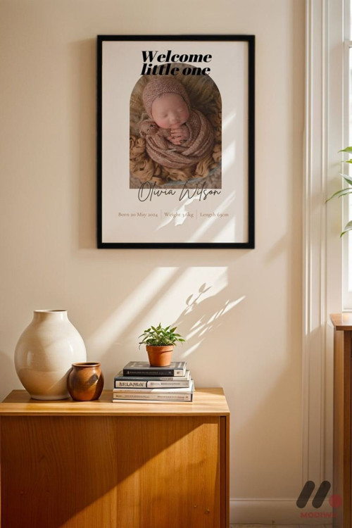 Kişiye Özel Welcome Little One Bebek Posteri, Siyah Çerçeveli Duvar Tablosu 30X42 Cm