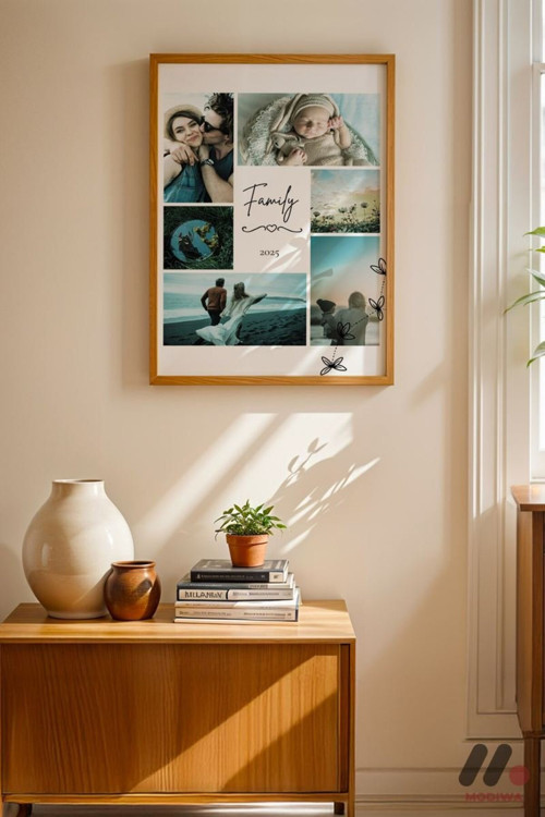 Kişiye Özel Aile Fotoğraf Kolajı, Ahşap Çerçeveli Duvar Tablosu 30X42 Cm