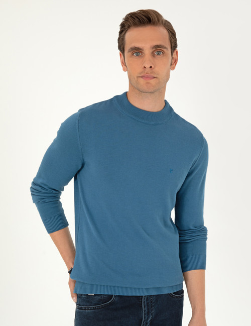 Kobalt Slim Fit Çeyrek Yaka Basic Triko Kazak 50296564-VR077