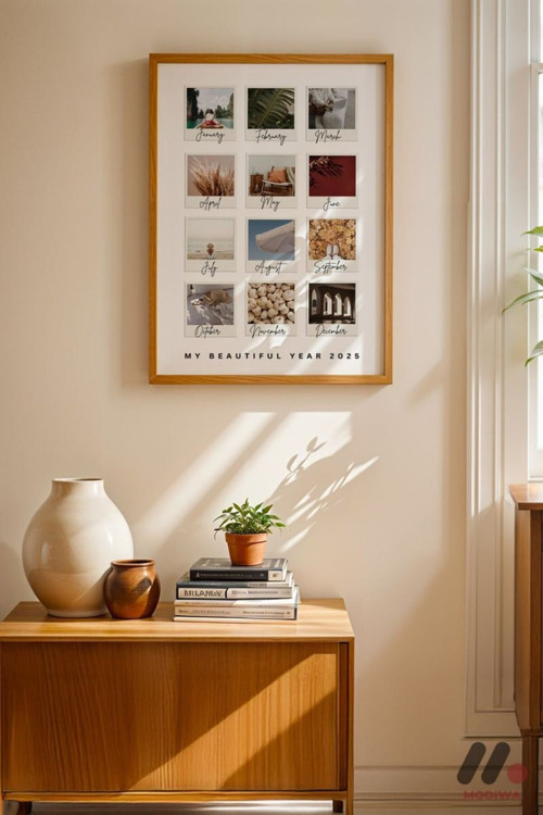 Kişiye Özel 12 Aylık Anı Takvimi Posteri, Ahşap Çerçeveli Duvar Tablosu 21X30 Cm