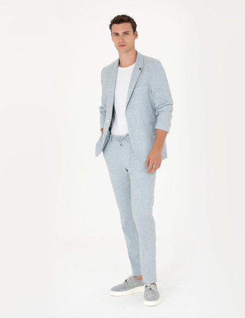 Açık Mavi Ekstra Slim Fit Keten Karışımlı Takım Elbise 50267644-VR003