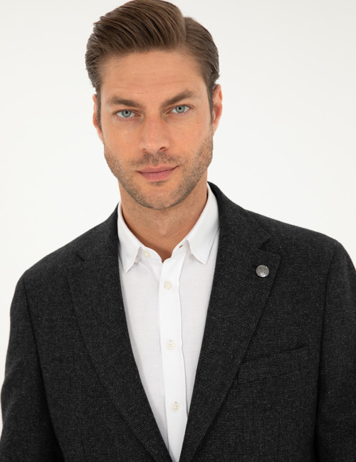 Antrasit Yün Karışımlı Slim Fit Ceket 50291937-VR006