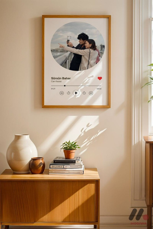 Kişiye Özel Daire Fotoğraflı Müzik Posteri, Ahşap Çerçeveli Duvar Tablosu 30X42 Cm
