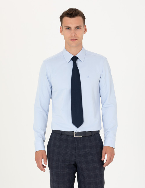 Açık Mavi Slim Fit Uzun Kollu Basic Gömlek 50277778-VR003
