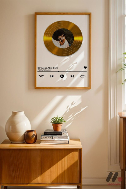 Kişiye Özel Plak Tasarımı Fotoğraflı Poster, Ahşap Çerçeveli Duvar Tablosu 21X30 Cm