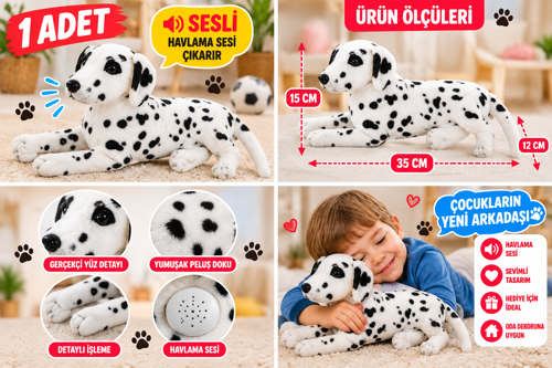 Sesli Peluş Dalmaçyalı Köpek 35 CM Havlayan Sevimli Yumuşak Peluş Oyuncak