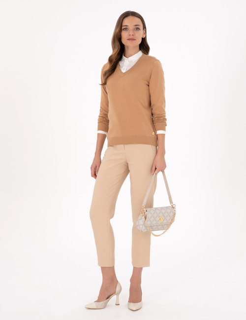 Camel Slim Fit V Yaka Basic Kazak 50300803-VR015