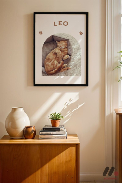 Kişiye Özel İsimli Kedi Posteri, Siyah Çerçeveli Duvar Tablosu 21X30 Cm