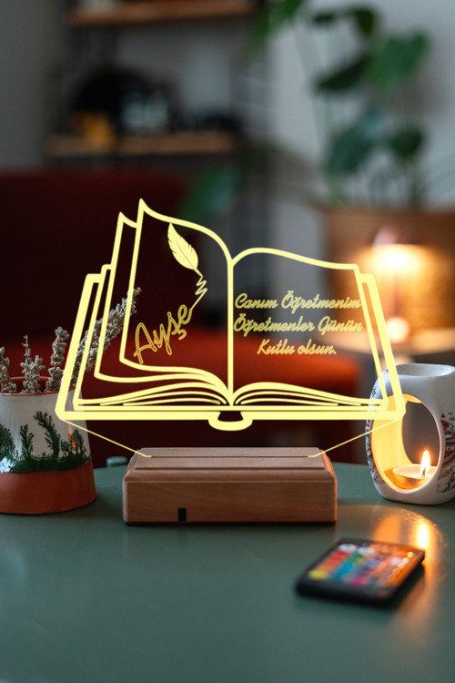 Kişiye Özel Öğretmenler Günü Kitap 3D 16 Renk Dekoratif Led Lamba