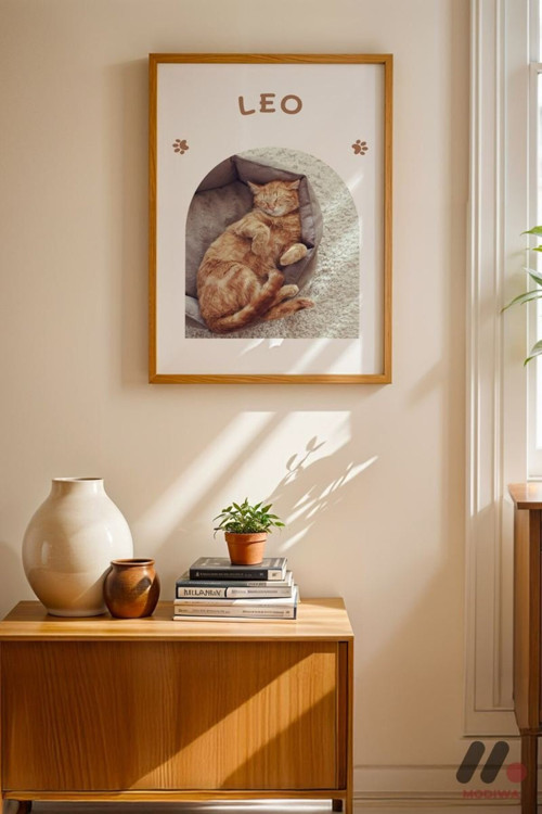 Kişiye Özel İsimli Kedi Posteri, Ahşap Çerçeveli Duvar Tablosu 21X30 Cm