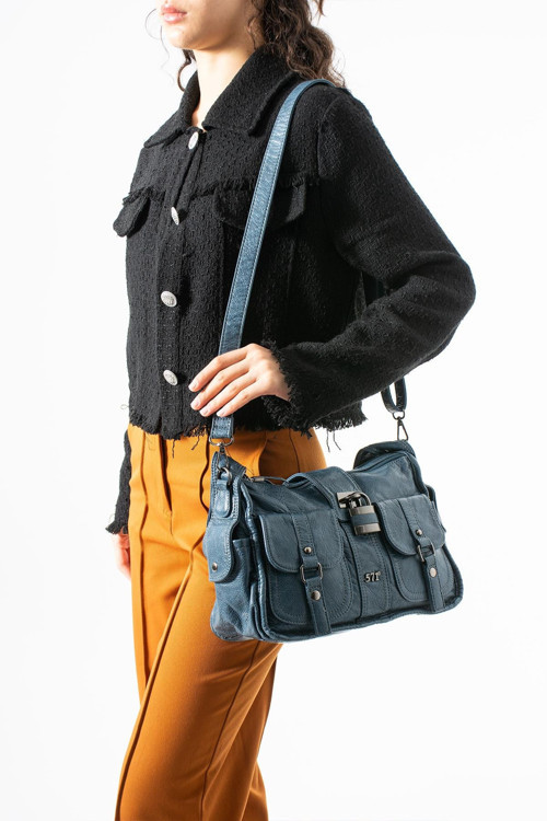 Yıkanmış Deri Omuz Kol Çantası - Kilit Aksesuarlı Model:(571-13S)