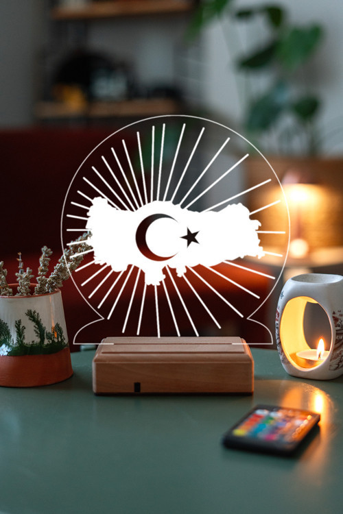 Türkiye Haritası Ay Yıldız Dekoratif 16 Renkli Kumandalı Gece Lambası