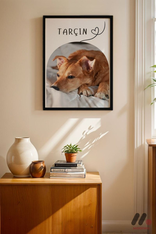 Kişiye Özel İsimli Köpek Posteri, Siyah Çerçeveli Duvar Tablosu 21X30 Cm