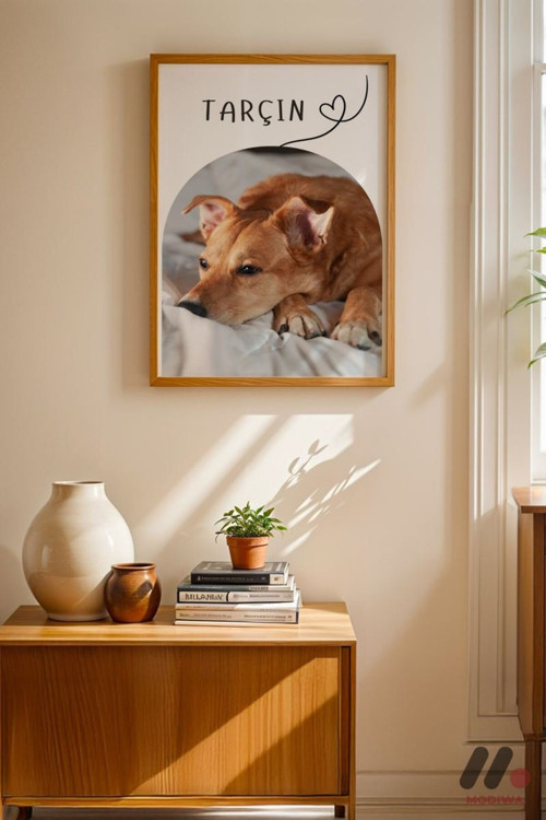 Kişiye Özel İsimli Köpek Posteri, Ahşap Çerçeveli Duvar Tablosu 21X30 Cm
