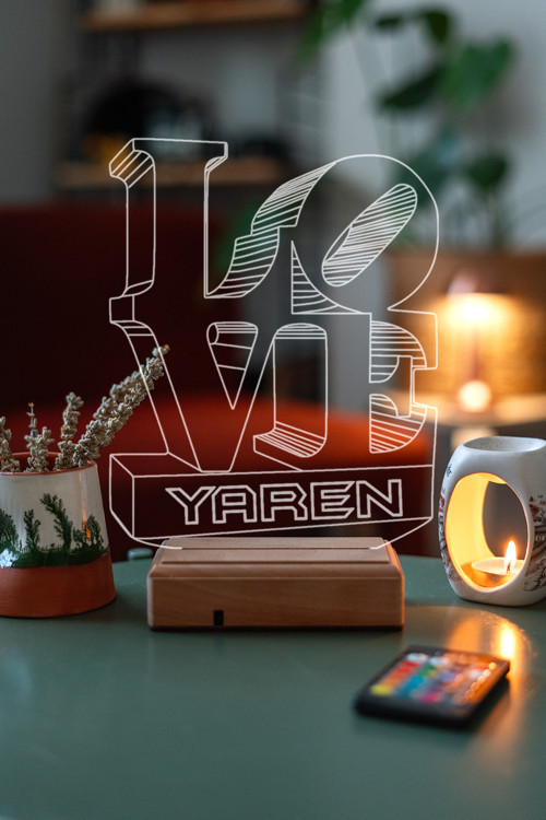 Sevgiliye Hediye 3D Love 16 Renk Dekoratif Led Lamba
