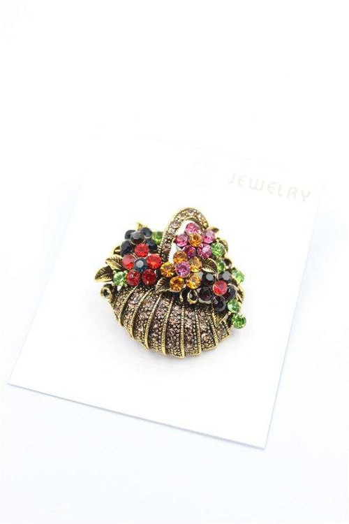 Çiçek Sepeti Broş - Bronz — Renk: Bronz