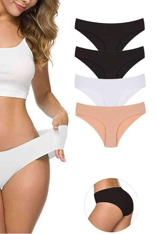 4 Adet Kadın Dikişsiz Lazer Kesim Esnek İz yapmayan Külot S4 mudanis — Beden: L-XL