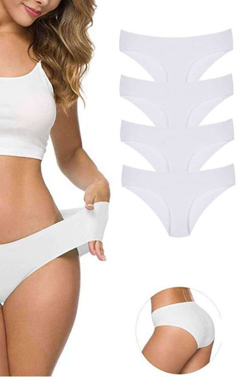 4 Adet Kadın Dikişsiz Lazer Kesim Esnek İz yapmayan Külot Beyaz mudanis — Beden: L-XL