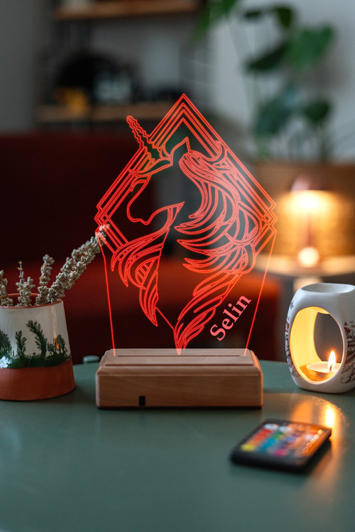 Kişiye Özel 3D Unicorn, Kız Çocuğuna Hediye Masaüstü Led Lamba