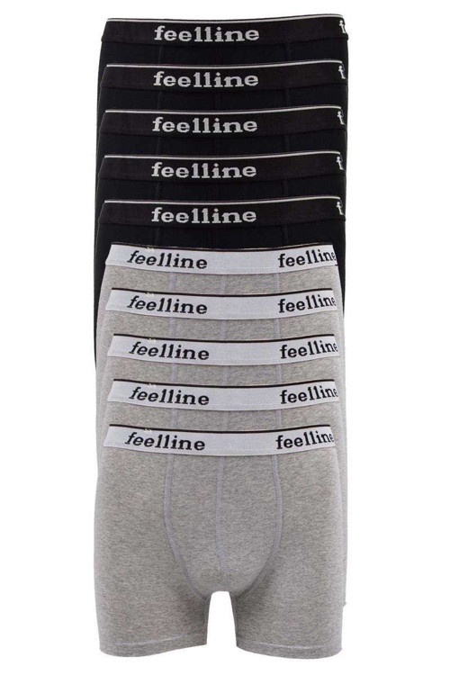 10 adet Feelline Siyah ve Gri Pamuklu Doğal Likralı Erkek Boxer — Beden: XL