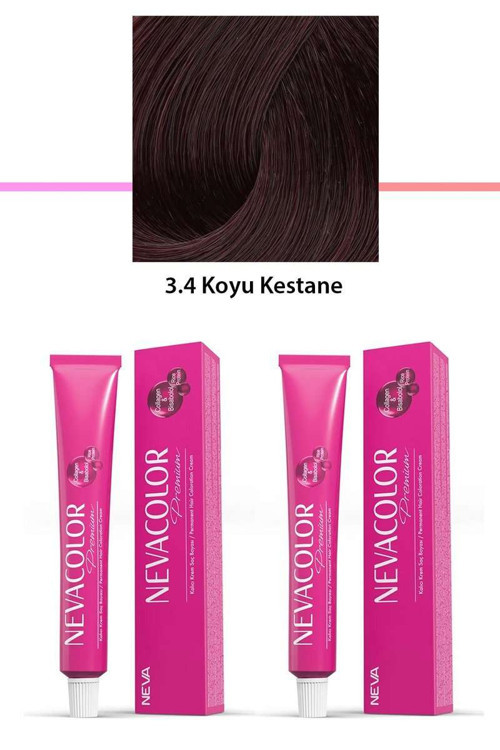 2 li Set Premium 3.4 Koyu Kestane - Kalıcı Saç Boyası 2 X 50 g Tüp