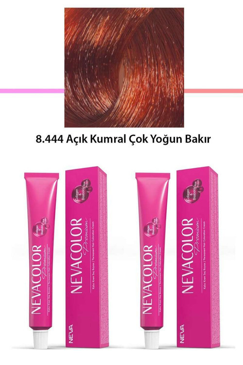 2 li Set Premium 8.444 Açık Kumral Çok Yoğun Bakır - Kalıcı Saç Boyası 2 X 50 g Tüp